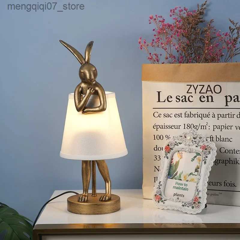 Lamps Shades Nordic Creative Resin Rabbit Table Lamps Art Decor Bathroom Rabbit Table Lights Fixtures Living Room Bedroom Bedside Decor Lamps L240311