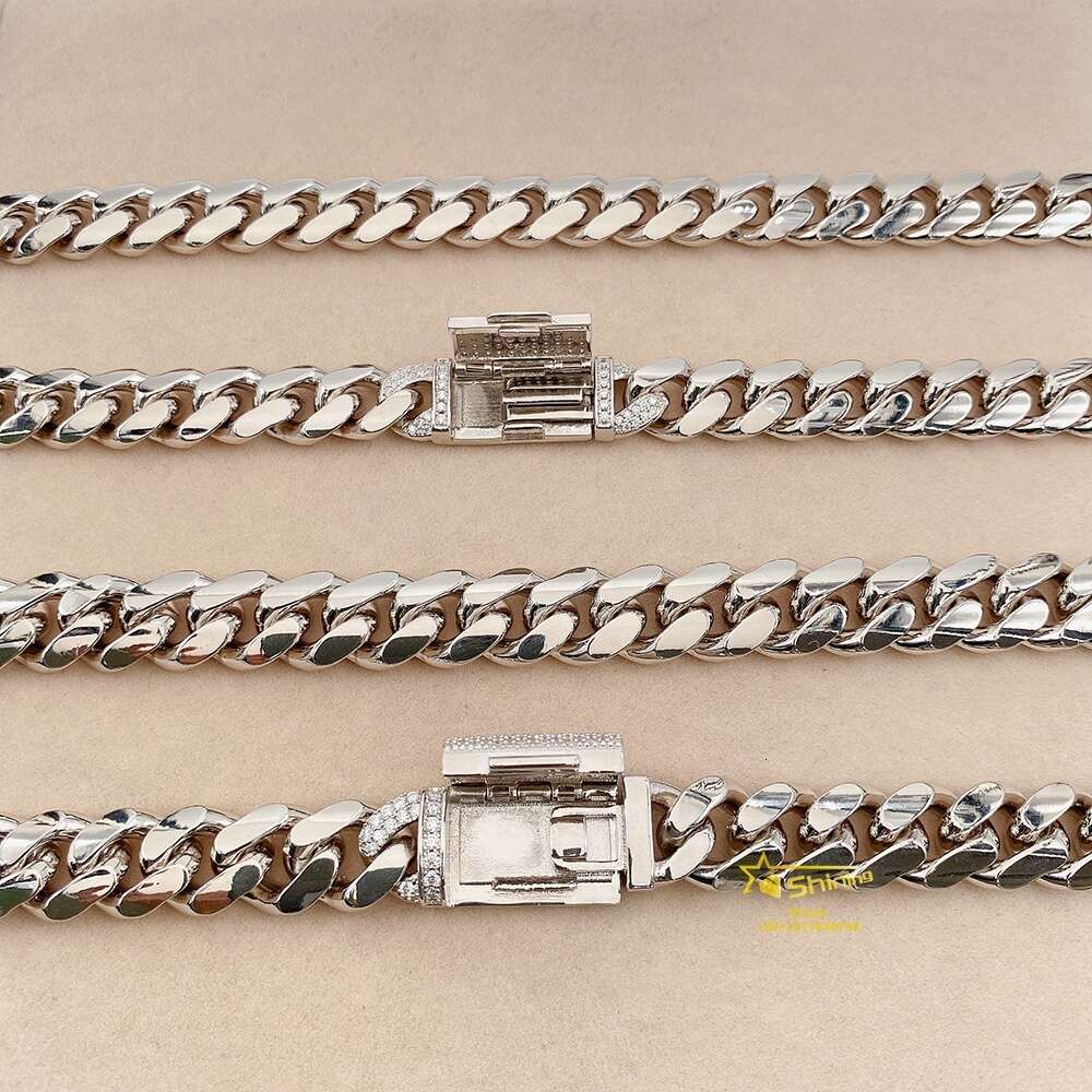 New Arrivals Trend Hip Hop Iced Out Moissanite Clasp 12mm Cuban Link Chain Men Silver Hand Chain