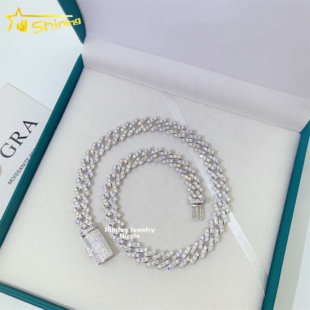 Shining Jewelry Miami 13mm Custom Hip Hop Cuban Chain Necklace Bracelet Vvs Moissanite Link