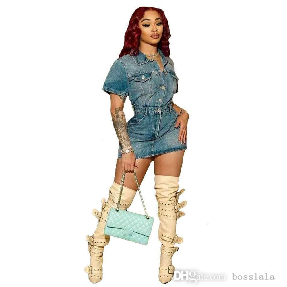 Denim Dress Vestidos Short Sleeve Single Breasted Turn-down Collar Jeans Bodycon Mini Skirt 2024 Spring Fashion Pencil Chic Midi Dresses