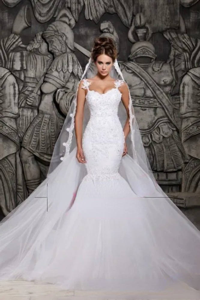 Lace Wedding Dresses Sexy Illusion Back With Detachable Train Ivory Tulle Mermaid Spring Berta Bridal Gowns Custom Made H 6660305