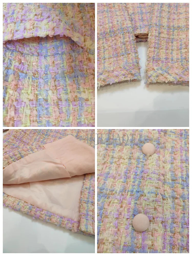 Womens Jacket Autumn Winter Pink Tweed Small Fragrance Coat Short Korean Fashion Advanced Sense Temperament Tops 240307