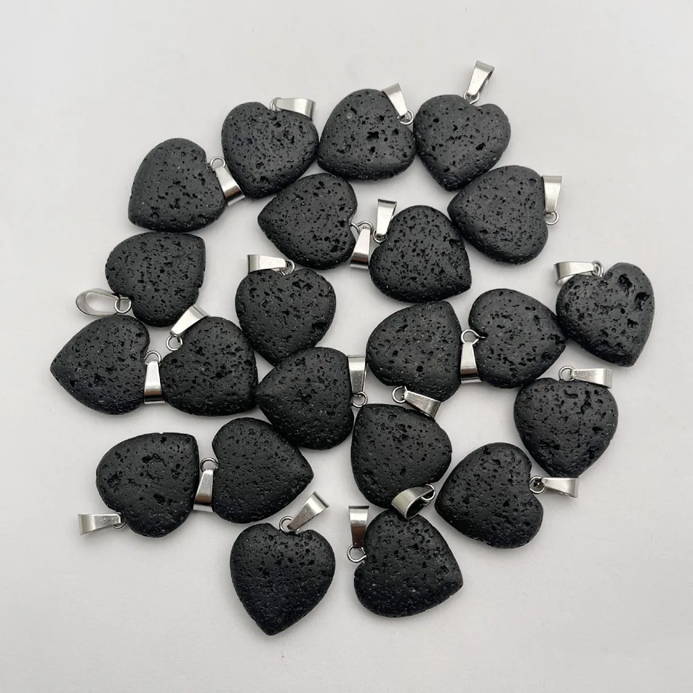 High quality heart Volcanic rock natural lava stone Pendant necklace for making Jewelry charm pendulum