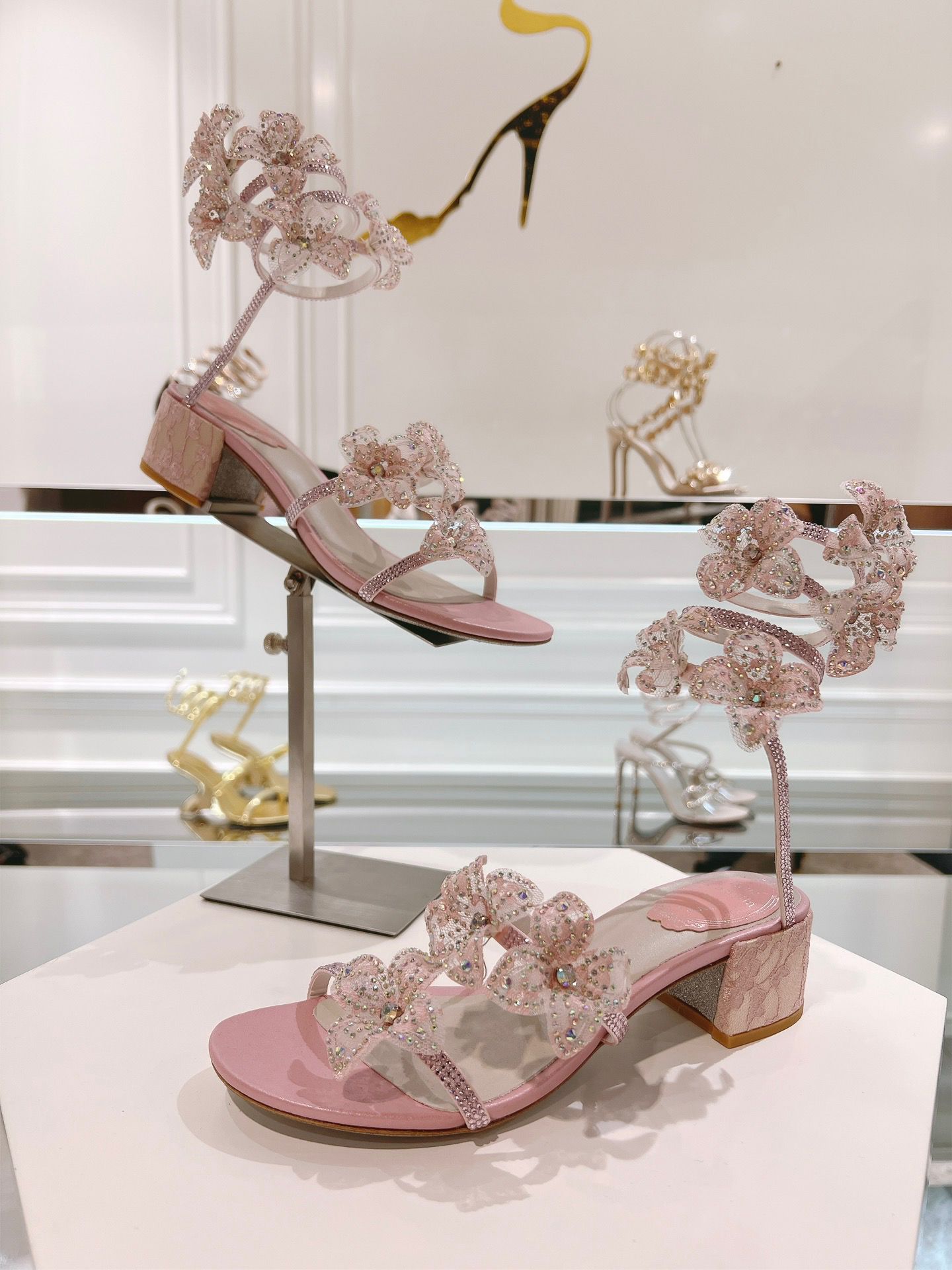 Elegant Floriane Sandals Shoes Satin Flowers Snake Spiral Wraps Strappy Chunky Heels Lady Party Wedding Lady Gladiator Sandalias EU35-43