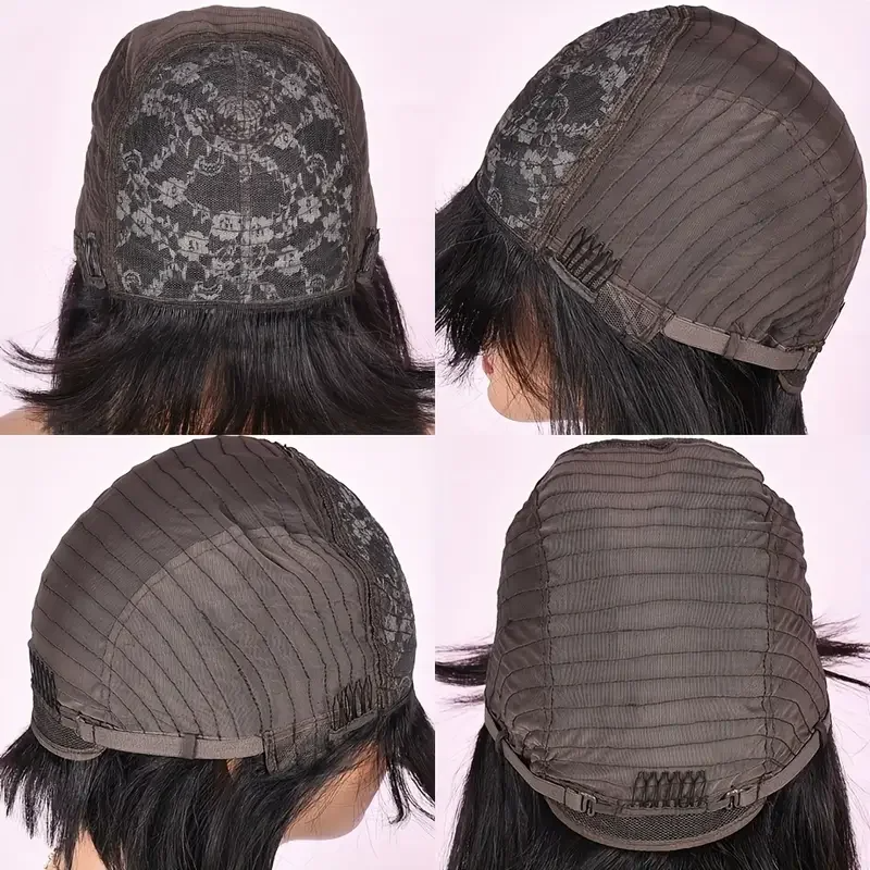 Straight with Bangs 100% Human Wig Without Glue Brazil Full hine Made Fringe Remy Hair Glueless Wigs