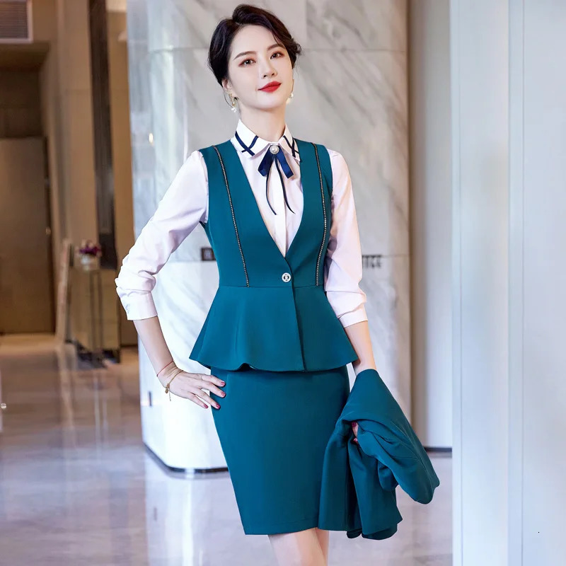 Red Fashion Business Slim Fit Women Vest OL V Neck Formal Office Ladies Coat Plus Size Work Wear Uniforms 240226wtt