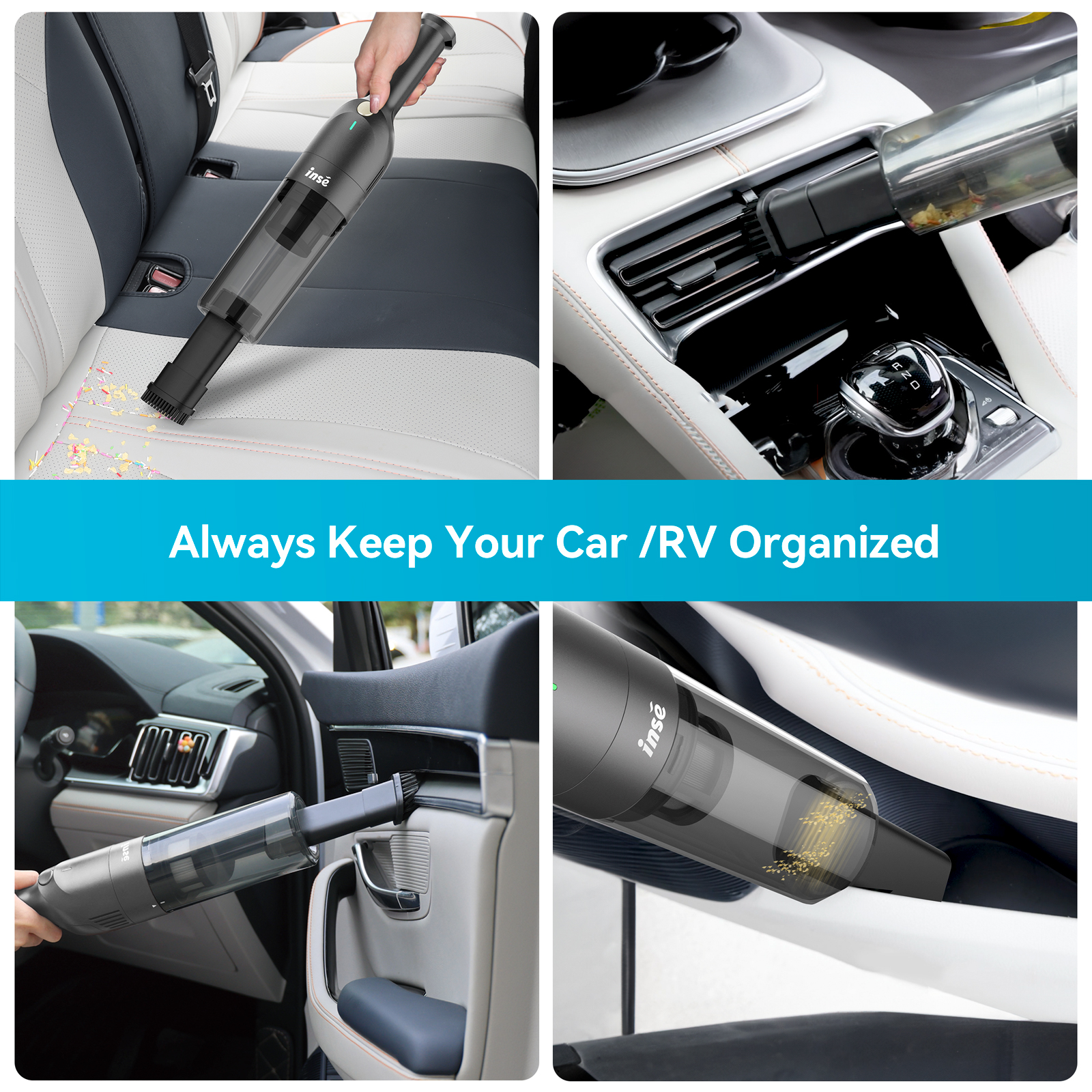 INSE H1 Handheld Vacuum Cordless, Powerful Rechargeable Car Vacuum Cleaner