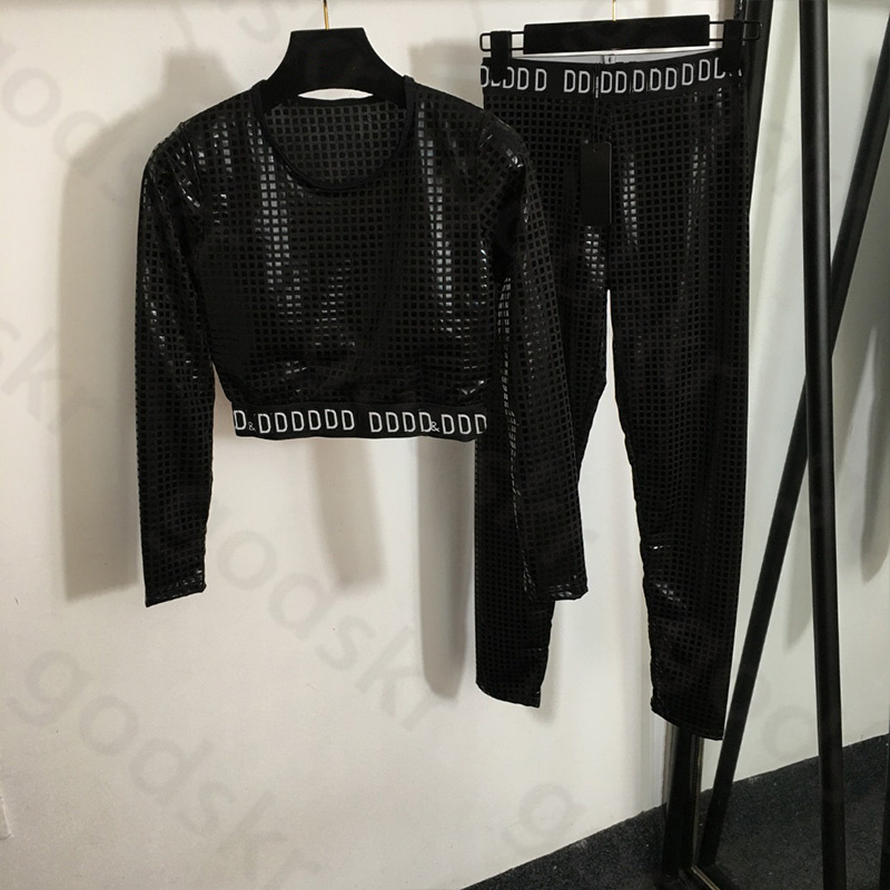 Gold Check Print Tracksuit Women Slim Long Sleeve Tights Fashion Stretch Leggings Sexy High Waisted Sweatpants