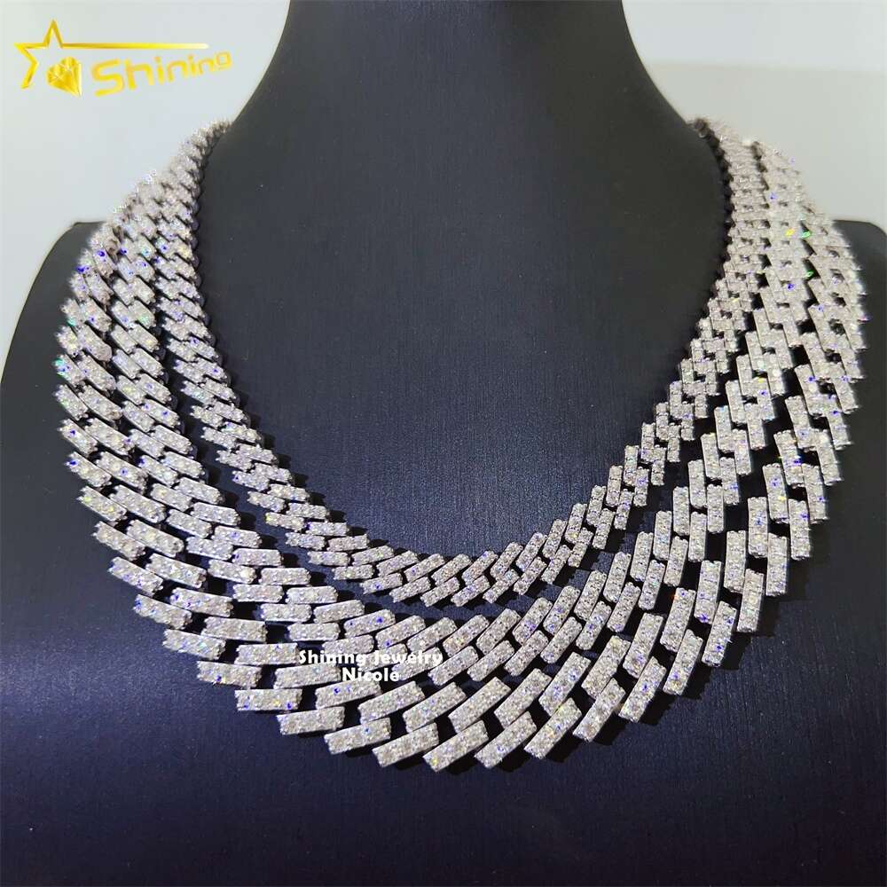 Fine Jewelry Necklace Hip Hop Diamond Chain Iced Out 925 Silver 10mm Moissanite Cuban Link