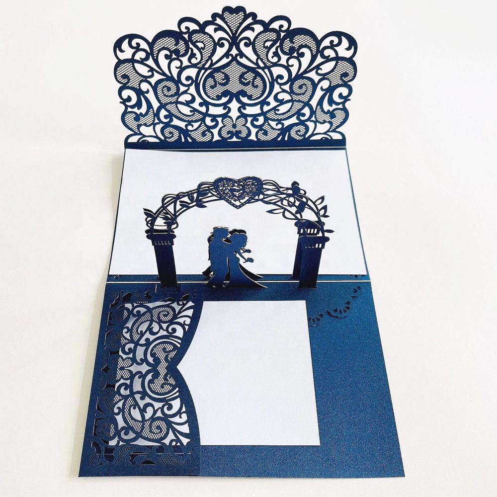 3D Bride Groom Paper Art Three Folding Pocket Card Wedding Party Invitation Cards Envelope Set 2502