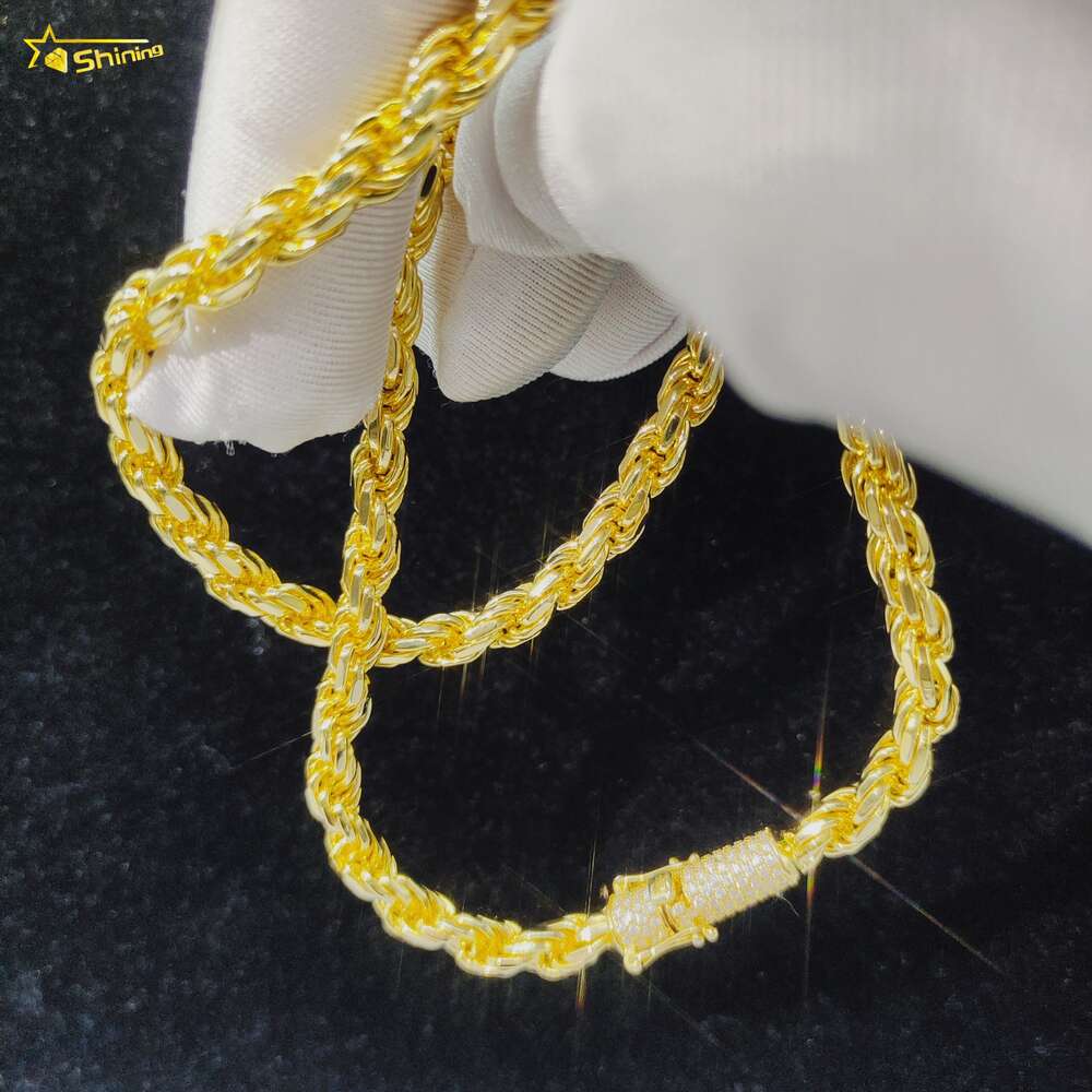 Hip Hop Jewelry Iced Out Fashion Cuban Link Necklace 6mm Solid Silver Moissanite Rope Chain for Men Women