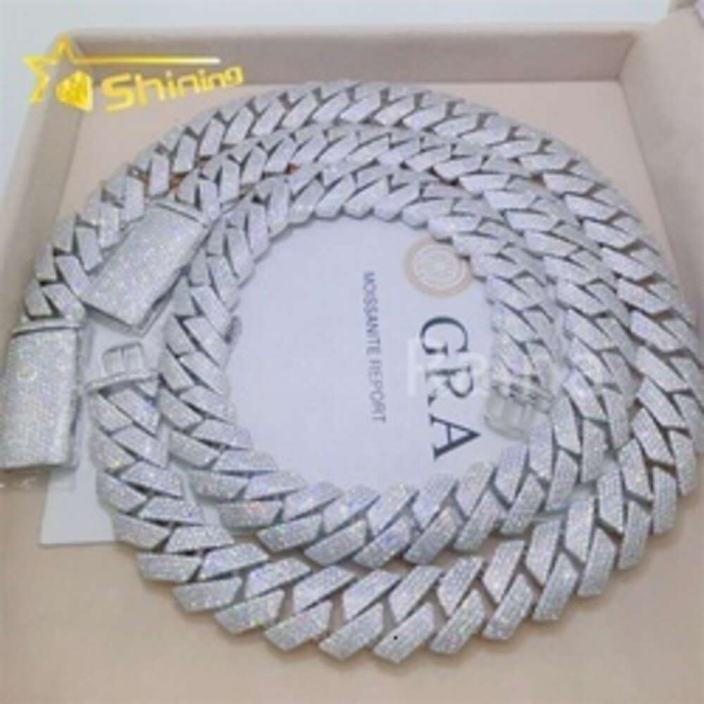 Iced Out Fashion Jewelry Vvs Moissanite Necklace 925 Sterling Silver 18mm Diamond Cuban Link Chain