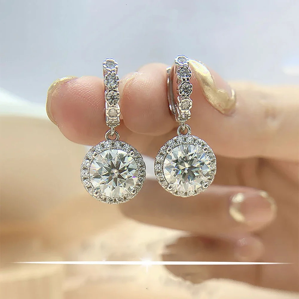 Original 100% 925 Sterling Silver Drop Earrings with Gra Certified 3carat Diamond Hoop Earrings for Women Jewelry 240301