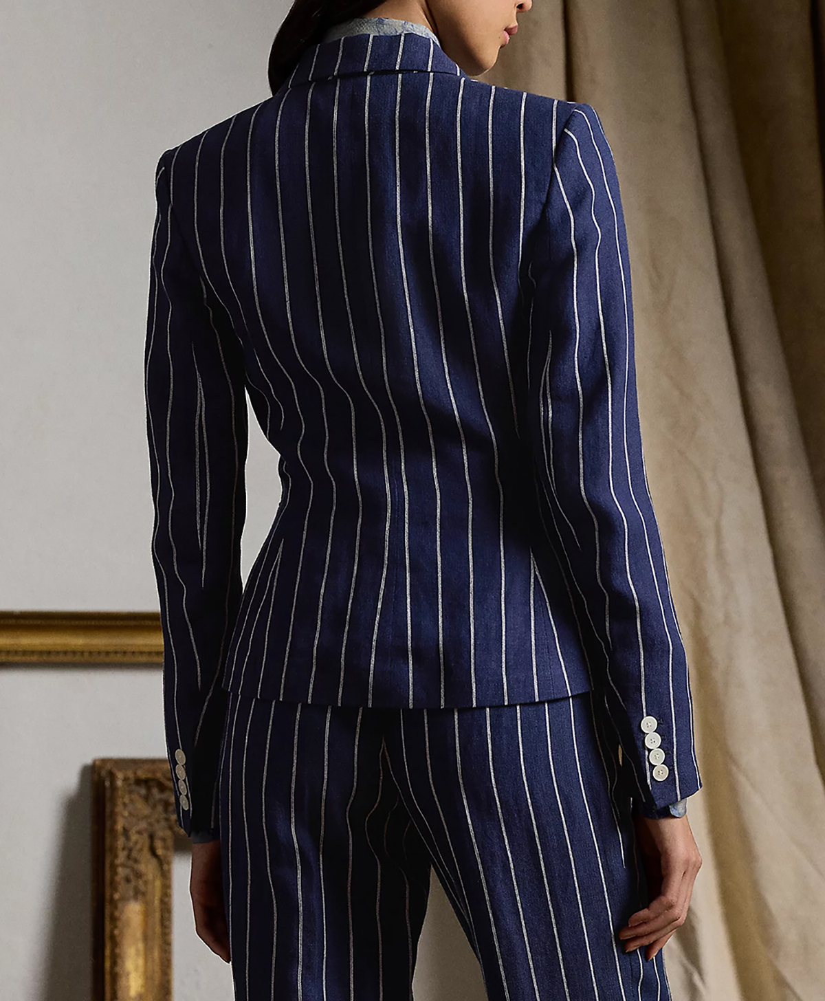 Navy Blue Striped Women Pants Suits Slim Fit Ladies Blazer Jacket Guest Wear 2 Pieces Custom Made