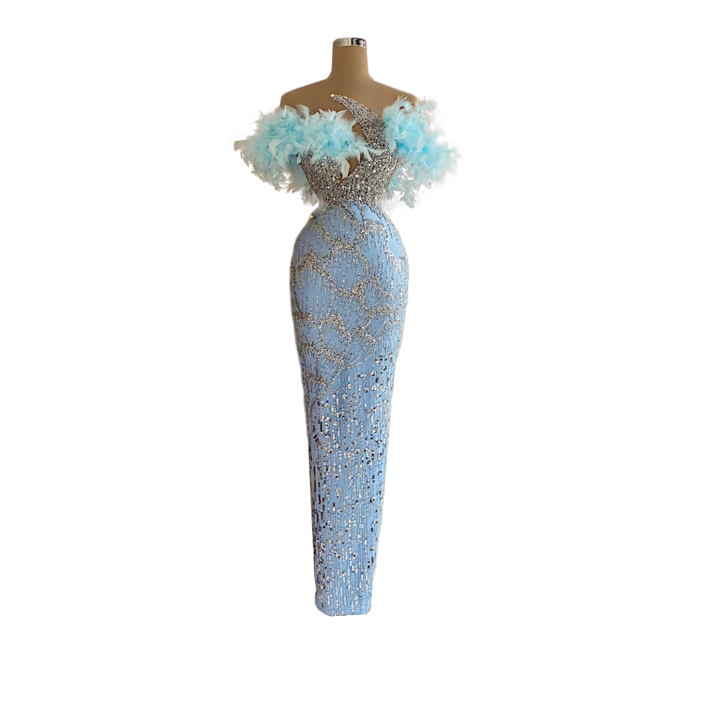 Sexy Blue Mermaid Prom Dresses Feather Off Shoulder Beads Birthday Party Evening Gowns Robe De Bal Sweep Train