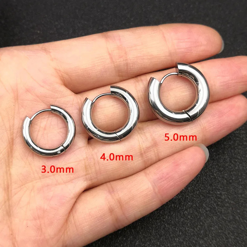 6pcs/lot Thick 3.0mm 4.0mm 5.0mm Stainless Steel Circle Hoop Earrings For Women Girls Gold Silver Color Round Geometry Earrings 240301