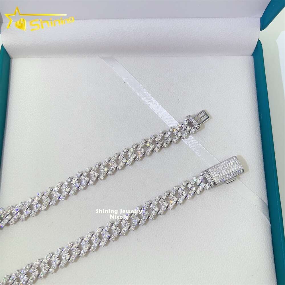 Selling Men Women Necklace Hip Hop 8mm 10mm 13mm Gra Moissanite 925 Silver Iced Out Cuban Link Chain