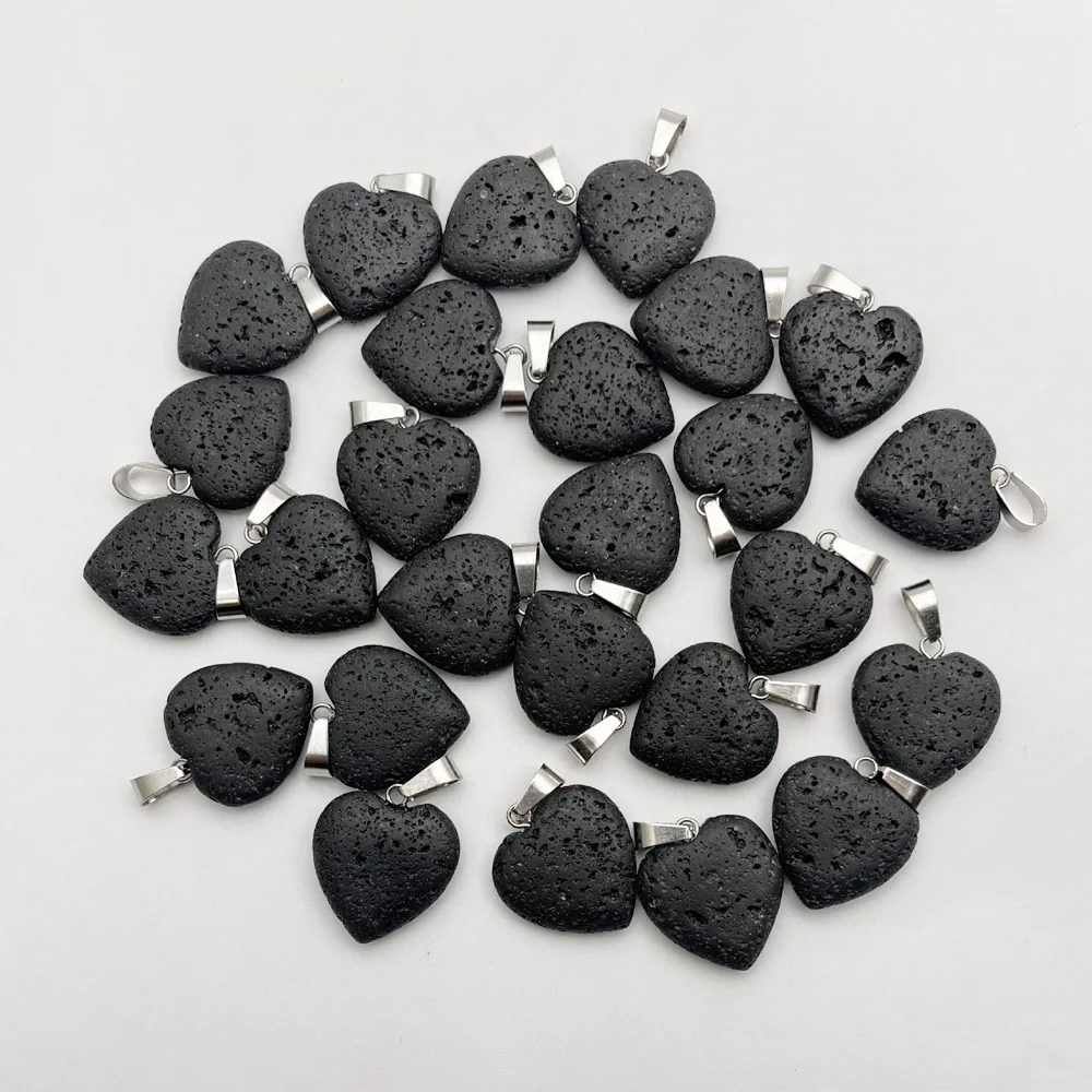 High quality heart Volcanic rock natural lava stone Pendant necklace for making Jewelry charm pendulum