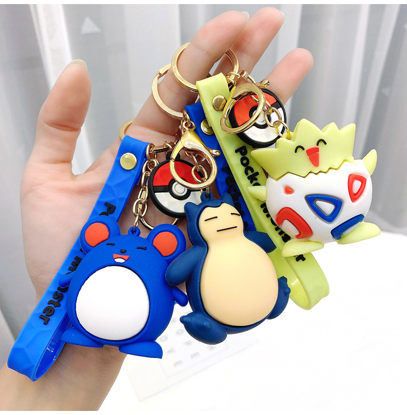 10 Styles Factory 3D Rubber Cartoon Keychain Cute pocket monster keychain Decoration Key Ring with Wrist Strap Anti-Lost