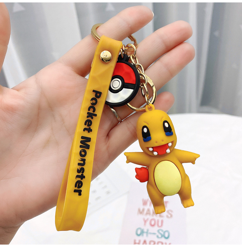 10 Styles Factory 3D Rubber Cartoon Keychain Cute pocket monster keychain Decoration Key Ring with Wrist Strap Anti-Lost
