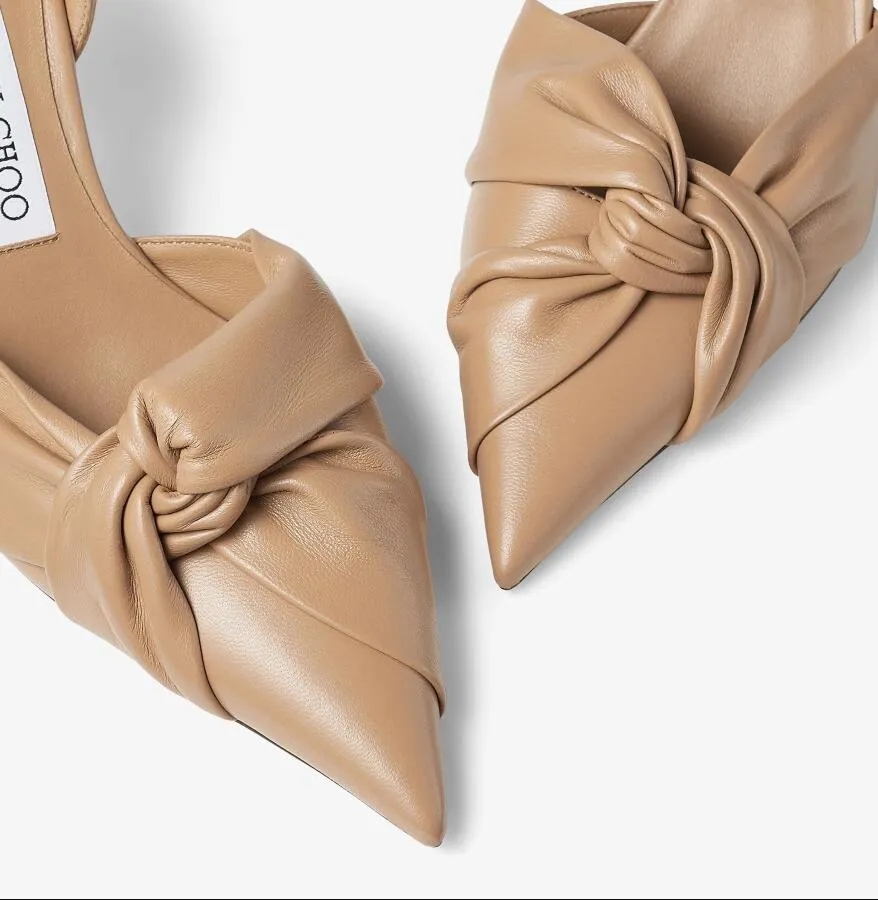 Italy Brand Hedera Sandals Shoes Women Lamb Leather Pointed Toe Knotted Front Slingback Party Wedding Dress Lady Elegant Walking EU35-43 With Box
