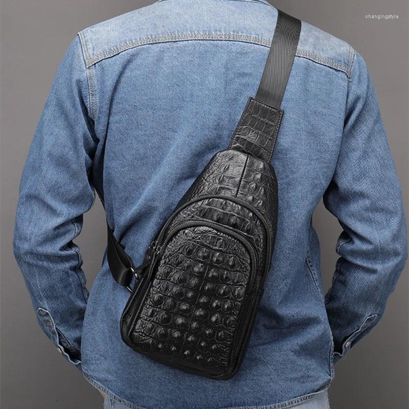 Evening Bags Genuine Leather Crocodile Pattern Men's Chest Bag Cowhide Shoulder Sports Male Crossbody Large Capacity Sling