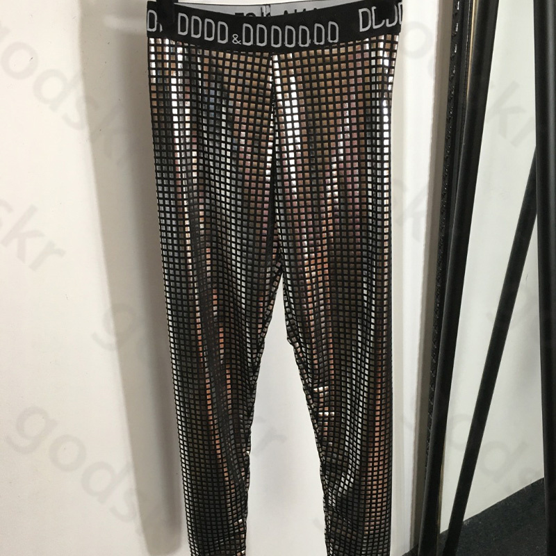 Gold Check Print Tracksuit Women Slim Long Sleeve Tights Fashion Stretch Leggings Sexy High Waisted Sweatpants