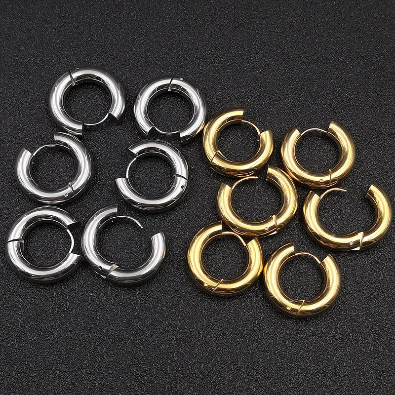 6pcs/lot Thick 3.0mm 4.0mm 5.0mm Stainless Steel Circle Hoop Earrings For Women Girls Gold Silver Color Round Geometry Earrings 240301
