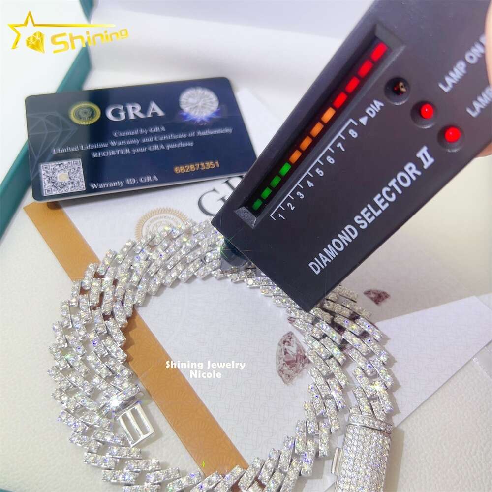 Selling Men Women Necklace Hip Hop 8mm 10mm 13mm Gra Moissanite 925 Silver Iced Out Cuban Link Chain