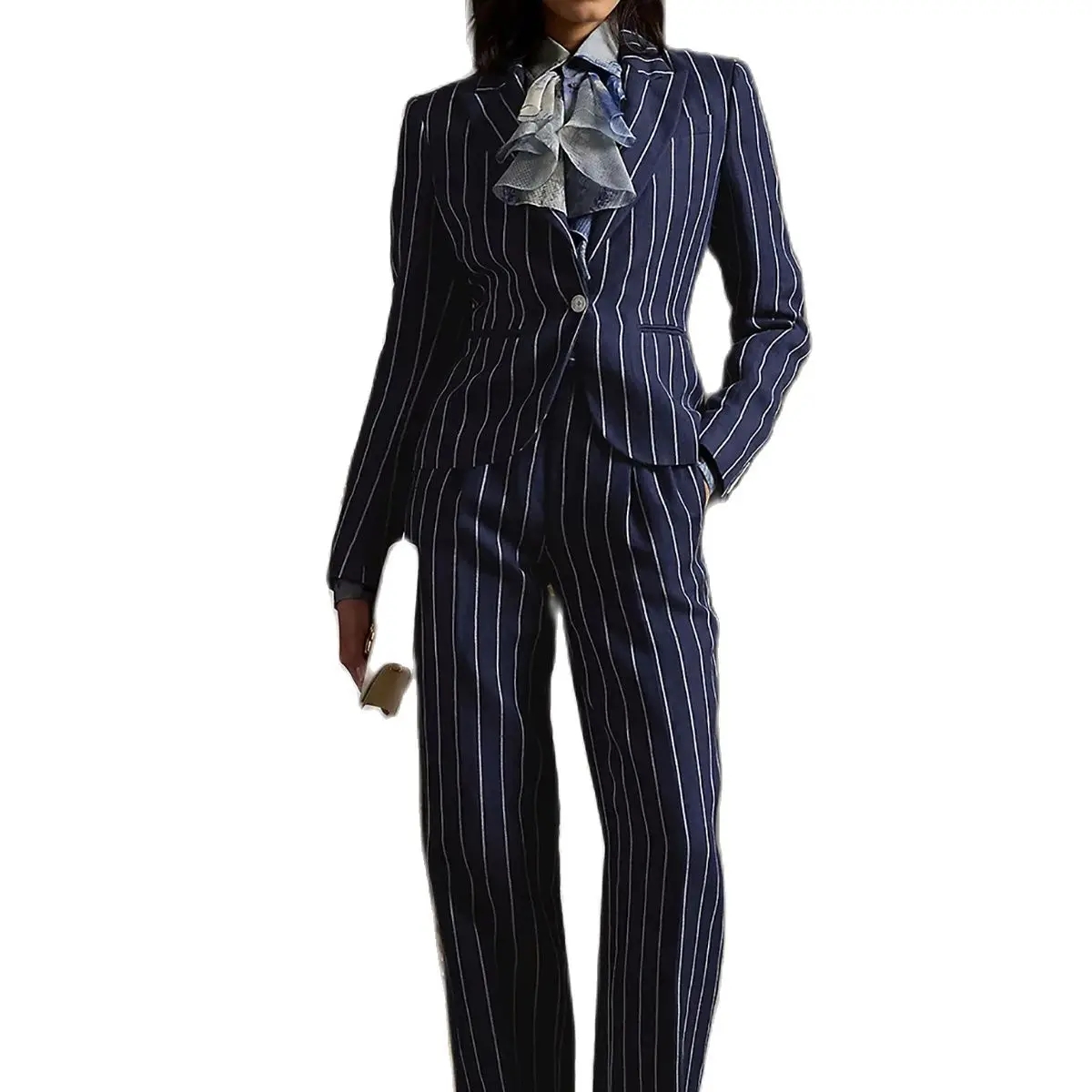 Navy Blue Striped Women Pants Suits Slim Fit Ladies Blazer Jacket Guest Wear 2 Pieces Custom Made