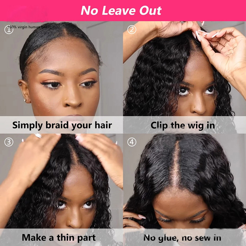 V Part Lace Wigs Deep Wave Brazilian Peruvian Indian Virgin Hair Natural Color 10-32inch V Style Capless Wigs 150% 180% 210% Density