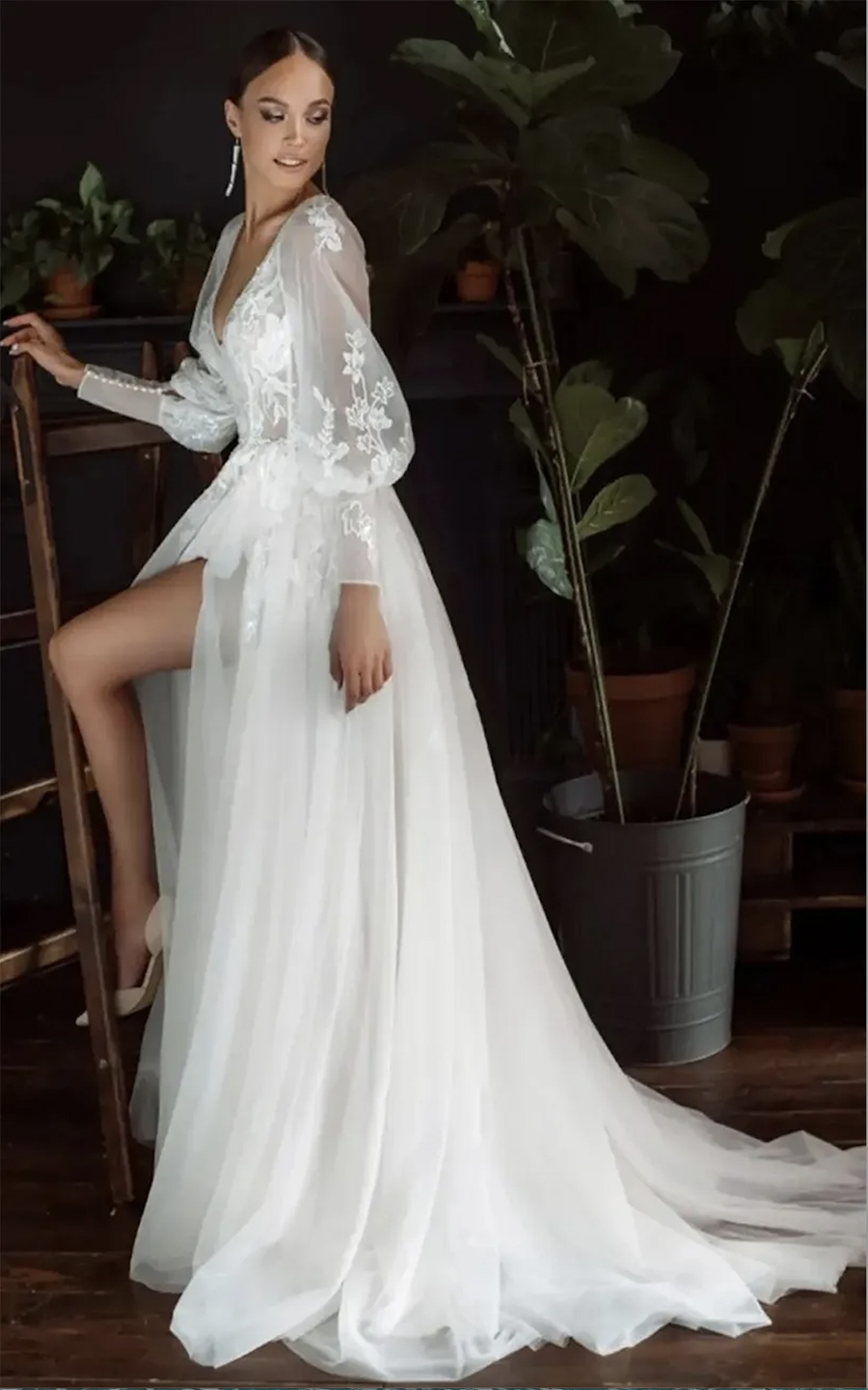 Elegant Beach A Line Wedding Dresses Side Split Cap Sleeve Lace Applique Bridal Gown Sweep Train Vestidos De Novia Custom Size 0431