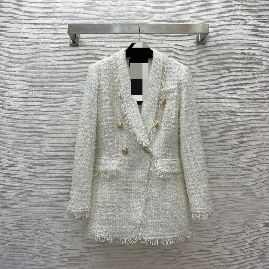 30019 XXL 2024 Milan Runway Autumn Women's outwear Long Sleeve Coat Crew Neck Coat Black White Button Fashion Clothes Womens weiniG23110351
