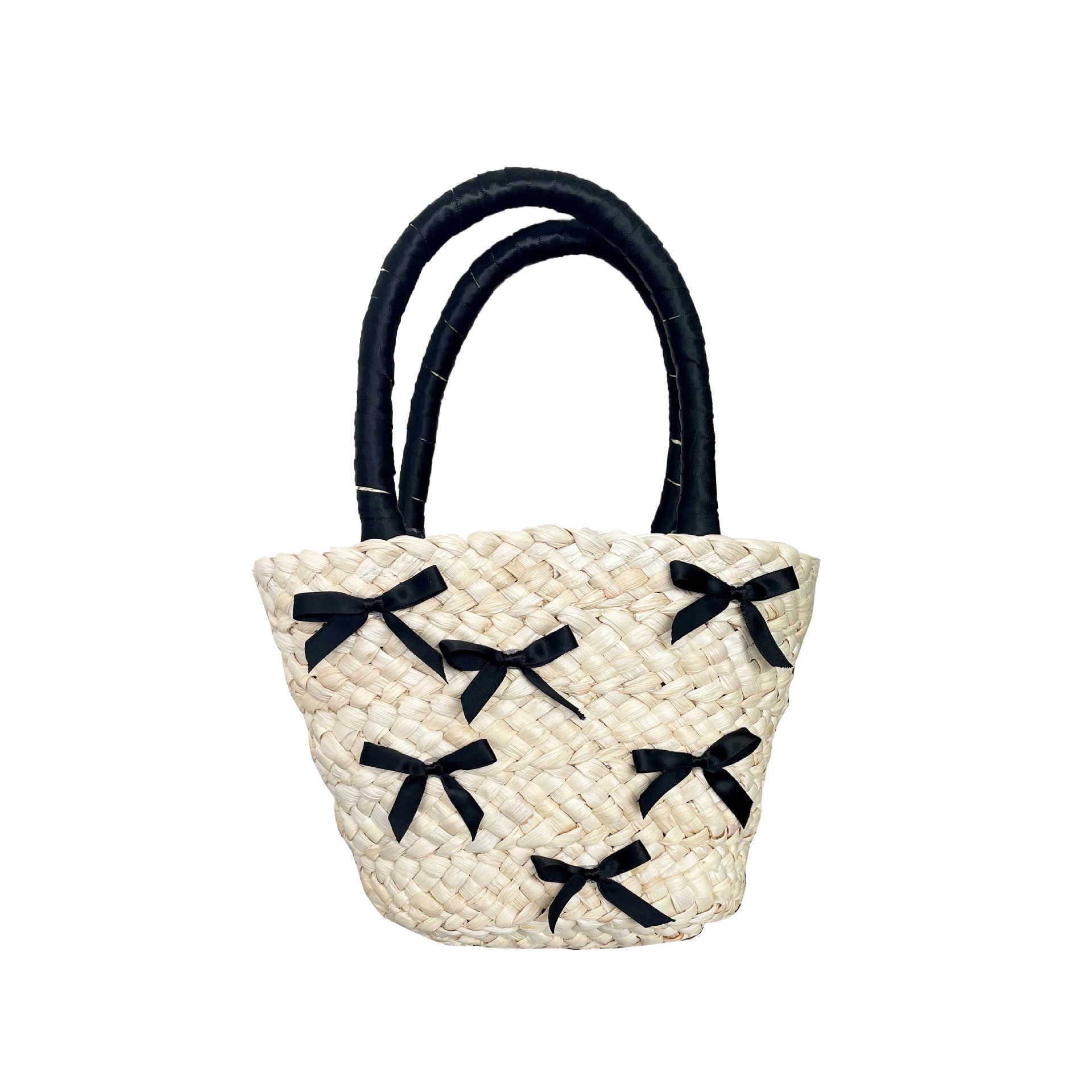 Japanese and Korean Bowtie Lafite Grass Woven Bag 2024 Spring Summer New Beach Vacation Handbag Water Bucket 240312