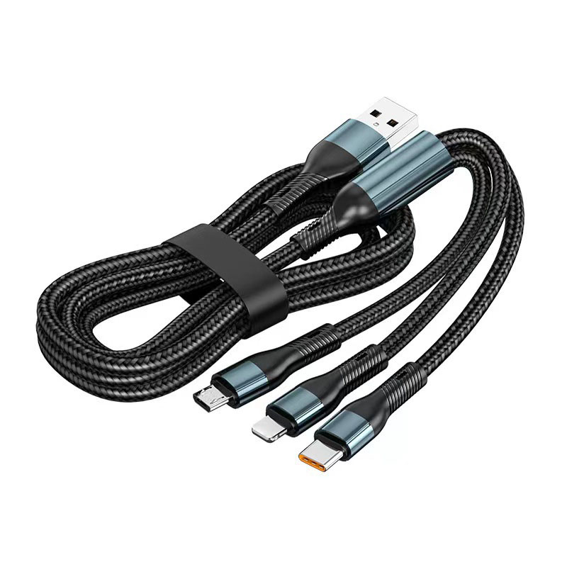 One drag three charging cable braided fast charge data line Android 3-in-1 data cable