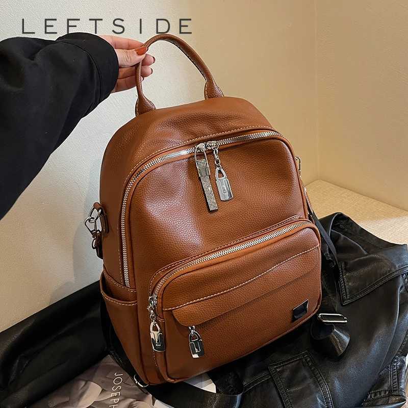 HBP 2024 Retro Simple Back Pack PU Leather Backpack For Women Shoulder Bags Teenagers Girls Solid Color Travel Backpacks