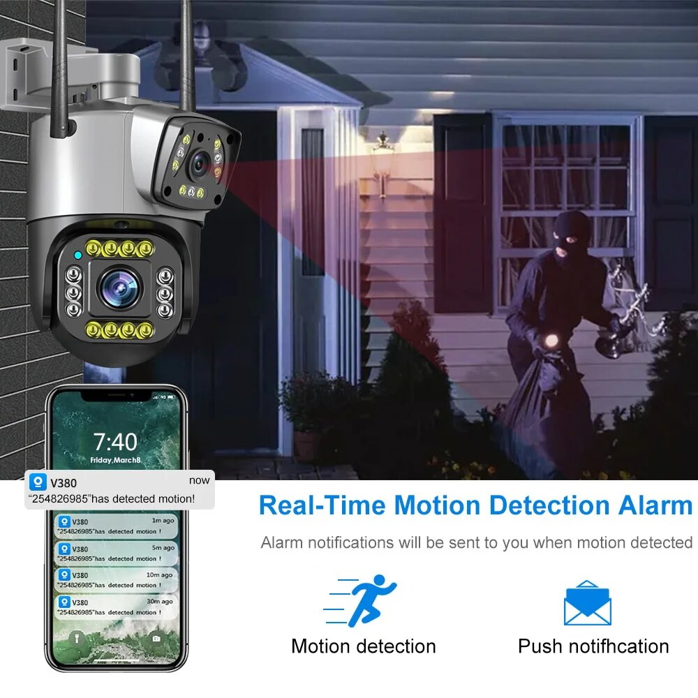 4G SIM 4MP Wifi IP Camera Dual Lens Security Protection Ai Human Monitor Outdoor Waterproof Night CCTV Video Surveillance Camera