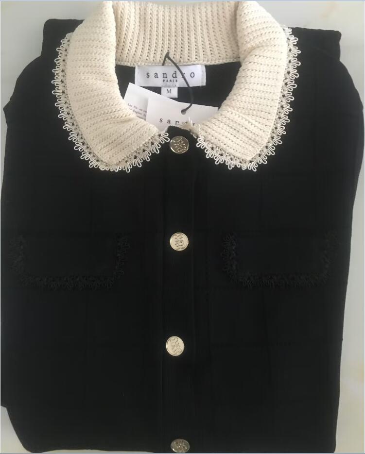 2024 Early Autumn New San ro Lace Contrast Short sleeved Dress Knitted Dress