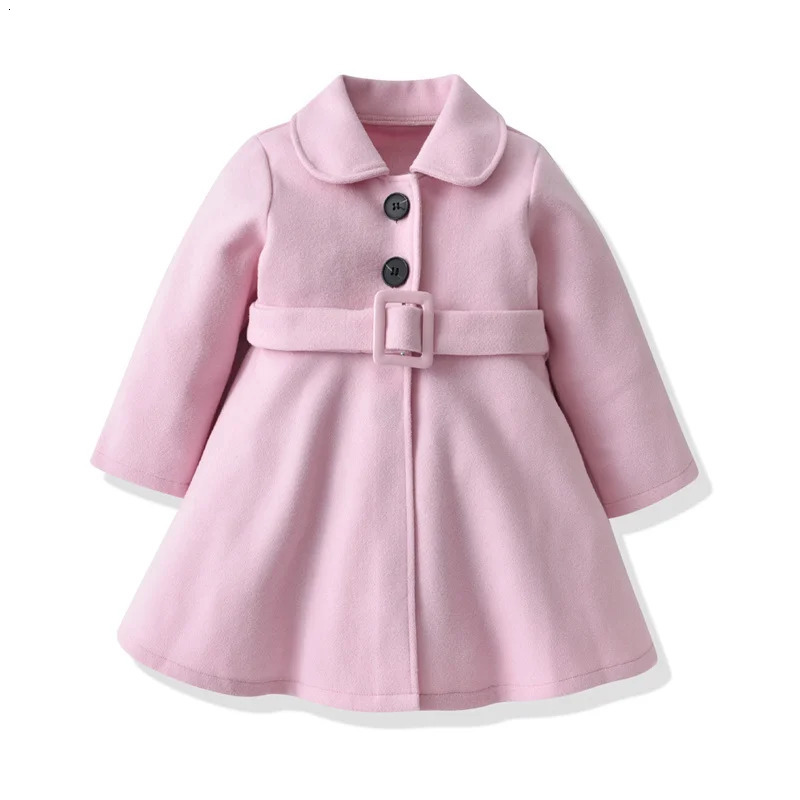 Girls Woolen Jacket Autumn Winter Kids Warm Tweed Coat Toddler Windproof Thick Outerwear Children Solid Lapel Clothing 240227