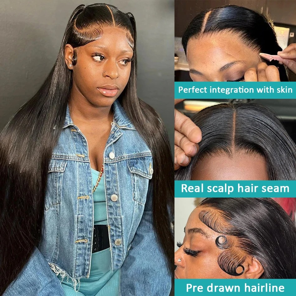 250 Density 30 40 Inches Bone Straight 13X4 Transparent Lace Front Human Hair Wigs Brazilian 13X6 Glueless Frontal Wig For Woman