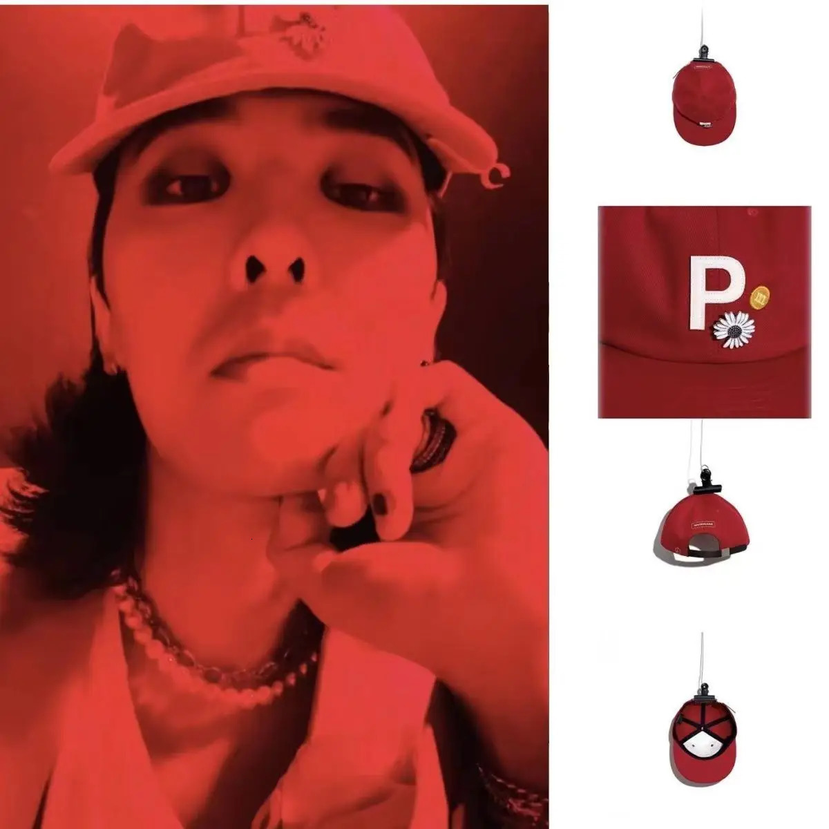 Y2K Unisex Red Daisy Baseball Cap Korean Version Fashion Trendy P Letter Red Hat High Quality PMO GD Peaked Cap Kpop Gorras PEAC 240227