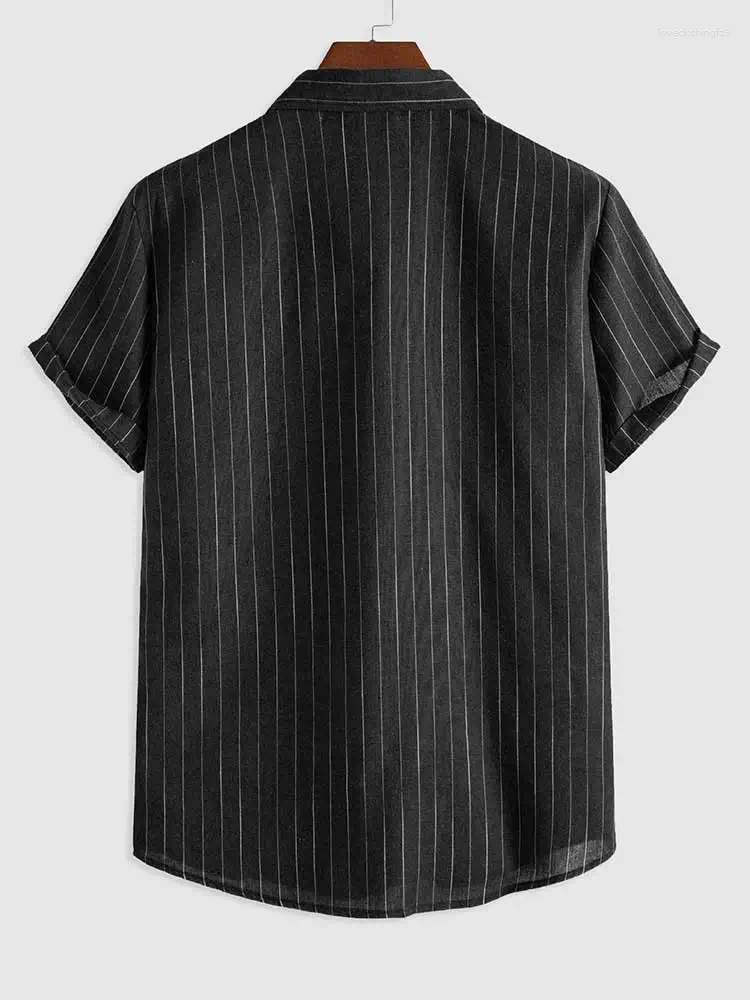 Men's Striped Short-Sleeve Cotton Casual Shirt, Summer Turn-Down Collar Streetwear Tops