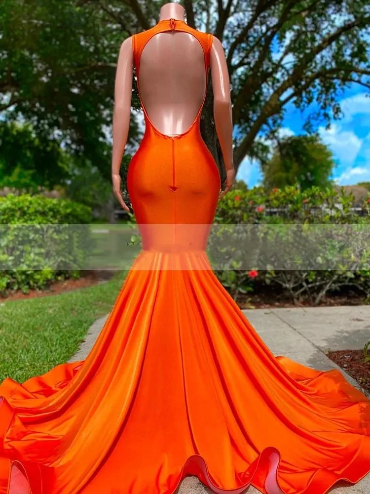 Prom Dree Green Orange Mermaid African Deep V Neck Crytal Ead Lack Girl Long Graduation Dre Plu Size Formal Evening Gown Open Ack Sleevele