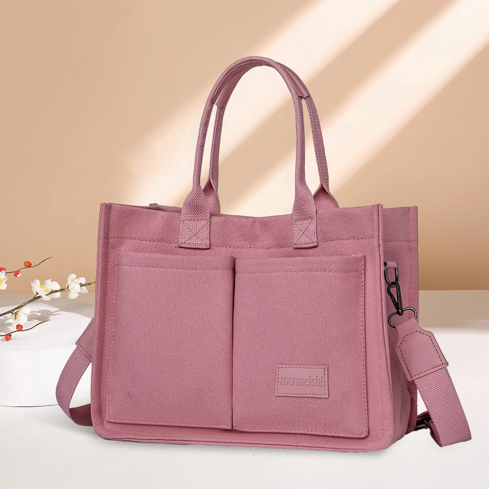 Women Fashion Shoulder Bag Large Capacity Canvas Simple Shopping Solid Color Adjustable Strap Casual Satchel 240307