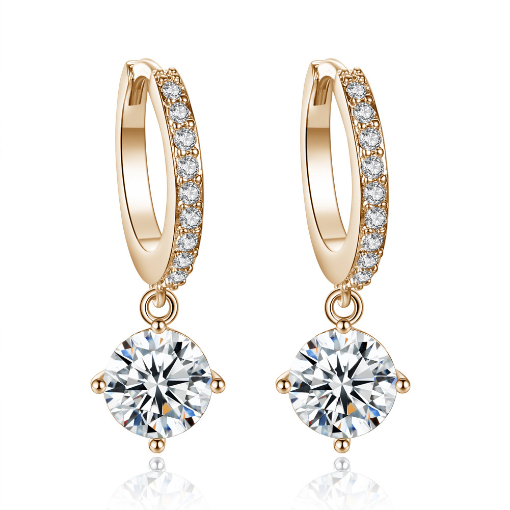 Luxurious Real Gold Sier Plated Crystal Hoop for Women Drop & Dangle Cubic Zirconia Clip-on Charm Earrings Dia Earring Set