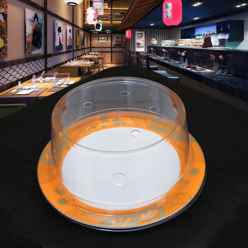 50pcs Plastic Lid For Sushi Dish Buffet Conveyor Belt Reusable Transparent Cake Plate Food Cover Restaurant Accessories 240304