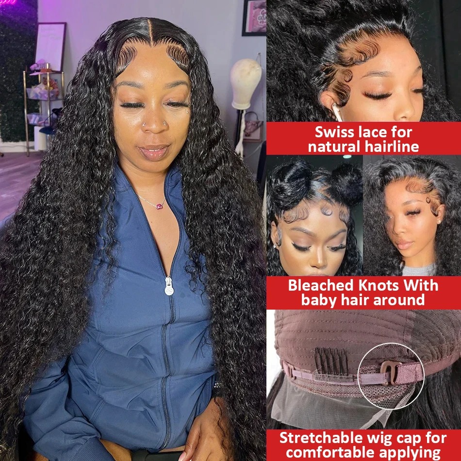 30 40 Inch Deep Wave 13X6 Front Human Hair Wigs 250% Brazilian Loose Synthetic Hair Curly 13X4 Lace Fronrtal Glueless Wig For Women