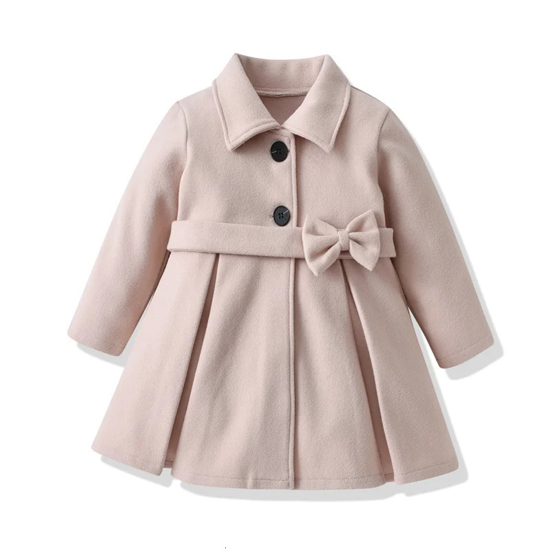 Girls Woolen Jacket Autumn Winter Kids Warm Tweed Coat Toddler Windproof Thick Outerwear Children Solid Lapel Clothing 240227