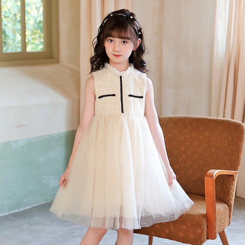 Two Piece Elegant Outfit Girls Tweed Jacket With Kids Princess Dress Set Long Sleeve Blazer Spring Autumn Children Costume TZ191 240227