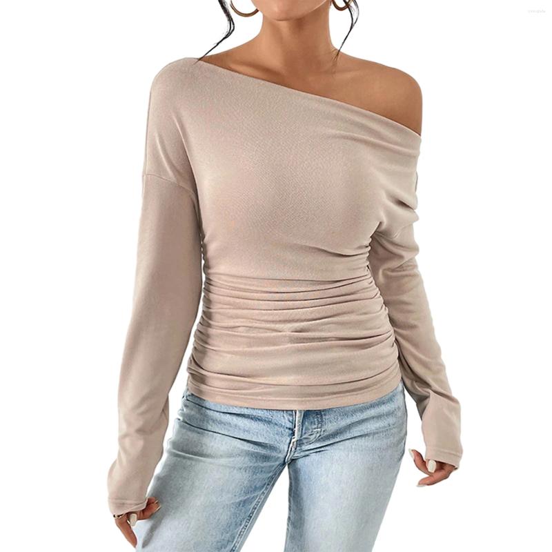 Women's T Shirts Women T-shirt Long Sleeve Off-shoulder Tops Solid Slim Fit Fall Ladies Clubwear